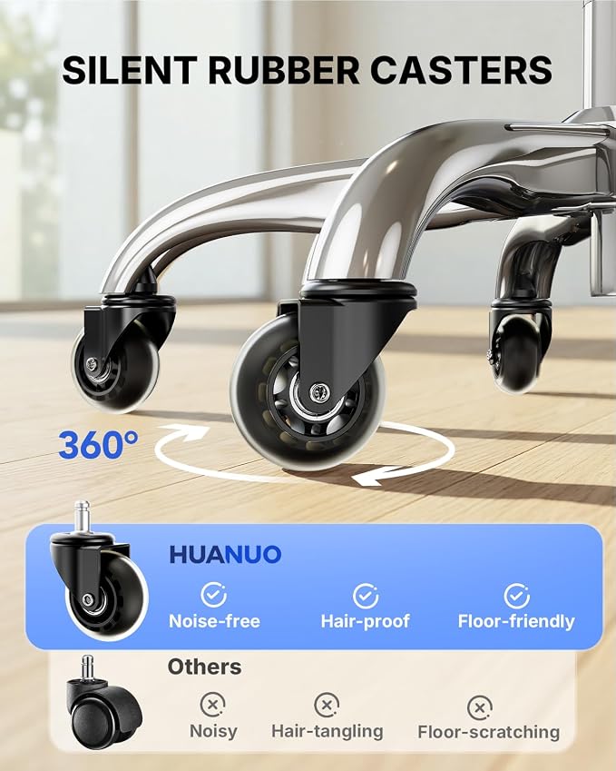 HUANUO Ergonomic Office Chair with 6D Armrest, Seat Depth Adjustment, Lumbar Support, Quiet Rubber Caster, High Back Mesh Gaming Chair with 3D Headrest, Big and Tall Chair for Home Office, Pack of 2