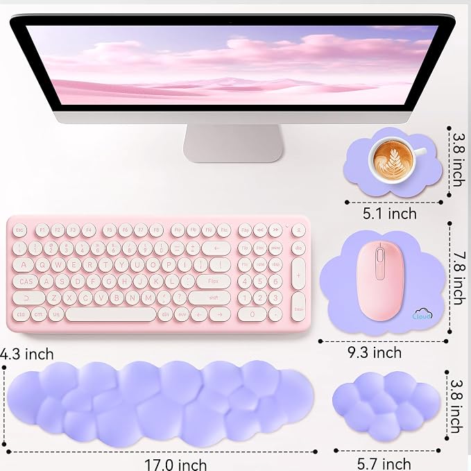 Sushret Cloud Wrist Rest for Computer Keyboard, 4-in-1 Memory Foam Leather Cloud Keyboard Wrist Rest and Mouse Pad Set with Ergonomic Support for Arm and Palm Cushion, Gaming/Work Setup, Purple