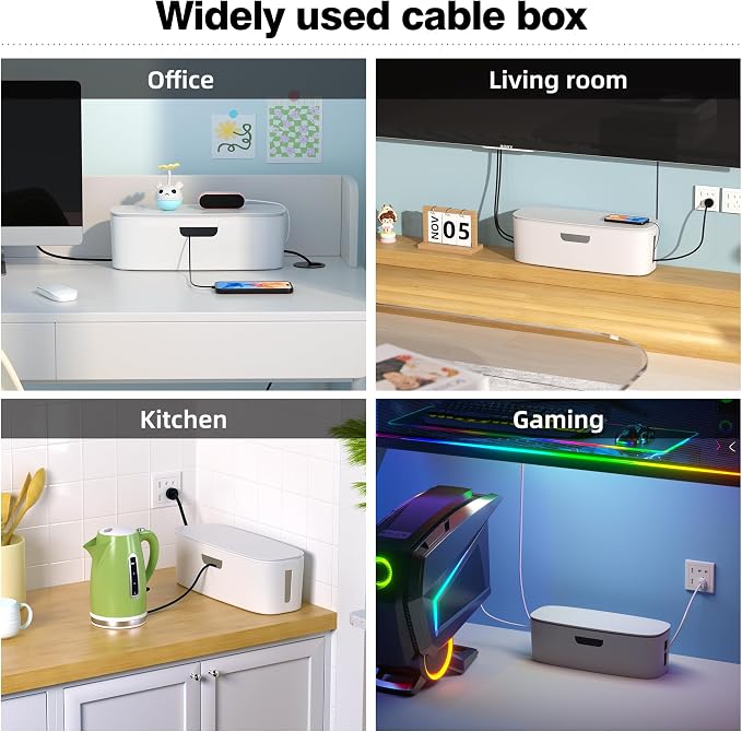 Cable Management Box, Large Cord Organizer Box to Hide Power Strip | Under Desk Cable Management, TV Computer Wires Cable Organizer, Desk Cord Hider, Baby Proofs, for Home/Office