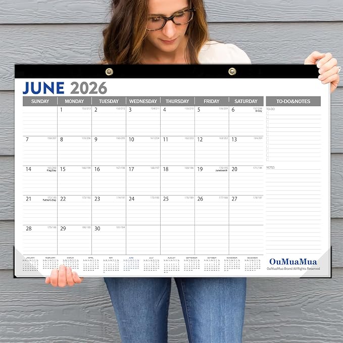 OuMuaMua Extra Large Desk Calendar 2026-2027, 20"x 30" Jumbo Desktop Wall Calendar from Jun. 2026 through Dec. 2027, 19-Month Paper Hanging Planner with Julian Date To-do & Notes, Corner Protectors for School Home Office