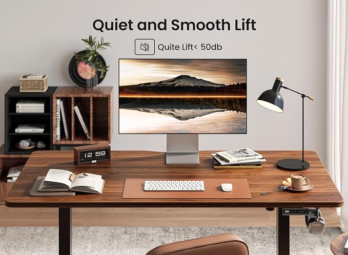 BANTI 40 × 24 Inches Standing Desk, Ergonomic, Electric Height Adjustable, Sit and Stand Up, Computer Office Desk with Splice Board, Black Frame/Black Walnut Top
