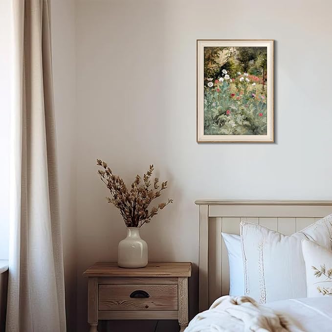 Framed Vintage Wall Art Decor, Canvas Wall Art Room Decor Vintage Still Life Flower Art Prints, Farmhouse Wall Decor Poppy Canvas Oil Painting, Rustic Botanical Floral Wall Decor Pictures, Landscpae Prints - 12x16Inch