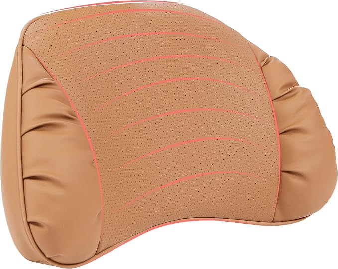 Memory Foam Lumbar Support Pillow for Car, Palomino Brown, 1 Pack | Leather Lumbar Pillow for Lower Back Pain Relief - Back Cushion for Driving - Chair Support for Office Chair, Gaming Chair