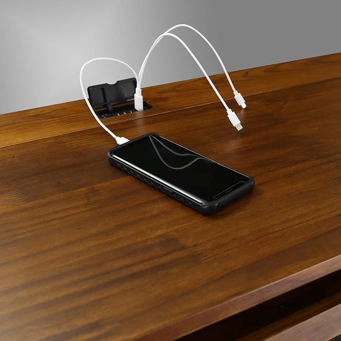 Folding Desk with Pull-Out & USB Port-Warm Brown