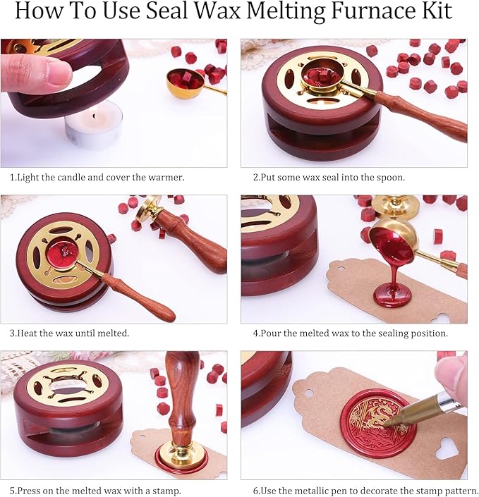 SWANGSA Double Wax Seal Warmer Kit, Wax Seal Furnace Tool with 2 Wax Seal Pens + 2 Wax Seal Spoons and 2 Candles for Sealing Wax Stamp Wedding Invitation Envelope Sealing (Double)