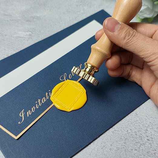 Frame Wax Seal Stamp, 3D Embossed Relief Carving Brass Head and Wood Handle for Wax Seal Stamp Kit, Decor for Thanksgiving Card/Envelope/Gift Wrap/Wedding Invitation/Vellum Jacket