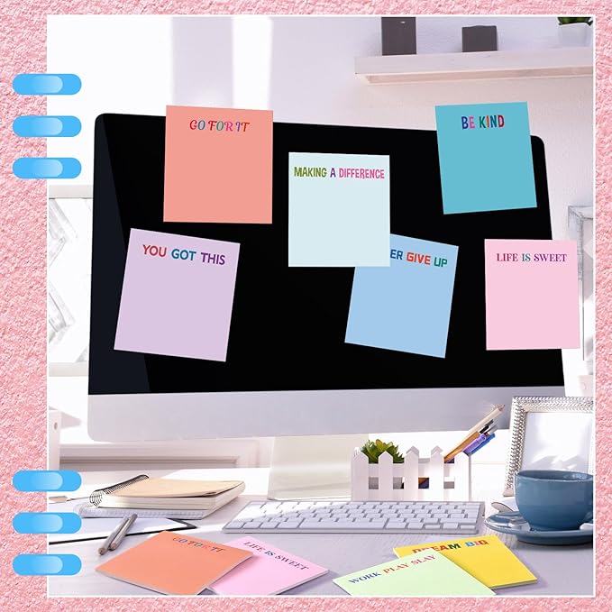 Yinder 24 Pcs Inspirational Sticky Notes Thank You Gift Motivational Sticky Note Pad Employee Appreciation Gift Bulk for Staff Coworker Teacher Nurse Office Groups 3 x 3'' (Motivational,Gentle Color)