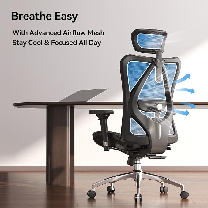 SIHOO M57 Ergonomic Mesh Office Chair, High Back Home Desk Chair with 3D Armrests, Lumbar Support and Adjustable Headrest, Comfortable Computer Chair, Big & Tall Office Chair Hold 330 LBS-Ebony
