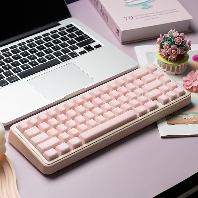 dagaladoo Pink Jade keycaps,Double Shot PBT keycaps Crystal Set,Ceramic Custom Keycap Translucent,Cherry Profile Key caps for 60%/65%/75%/TKL/96%/100% US Layout Mechanical Keyboard(121keys)