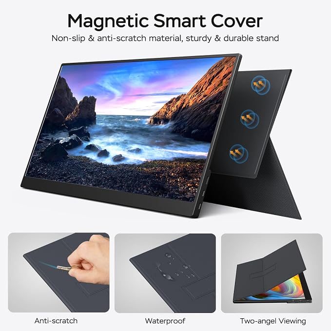 Yxk Portable Monitor 17.3 Inch 1080P 144Hz IPS HDR Ultra-Slim Travel Monitor with Dual Speakers USB-C HDMI Second Screen for Laptop PC Mac Phone Xbox PS4/5 Switch, VESA Kickstand with Cover Stand
