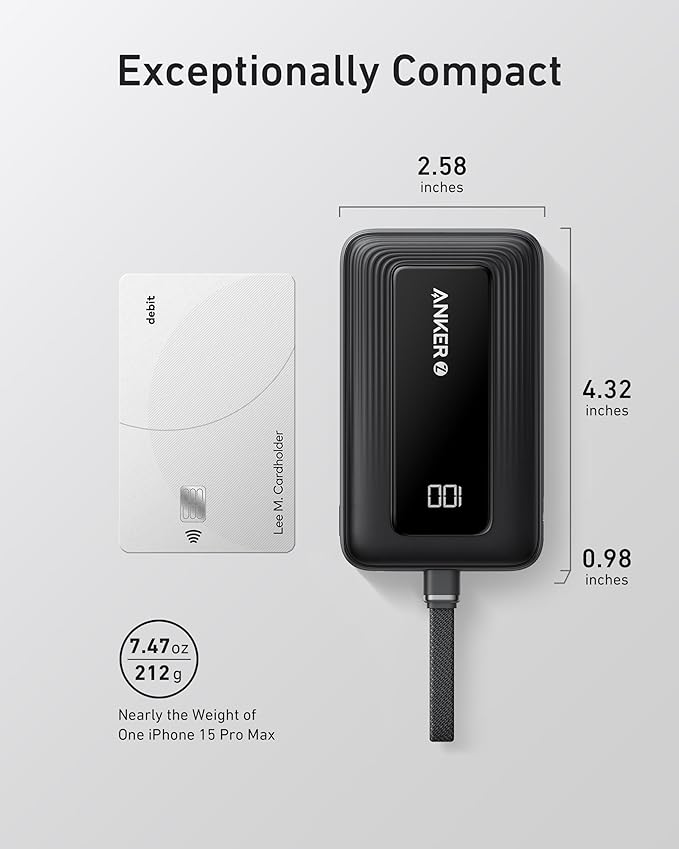 Anker Zolo Power Bank (2025 Upgraded Version), 20,000mAh 30W High-Speed Portable Charger with Built-in USB-C Cable, Battery Pack for iPhone 17/16 / 15 Series, Galaxy, and More