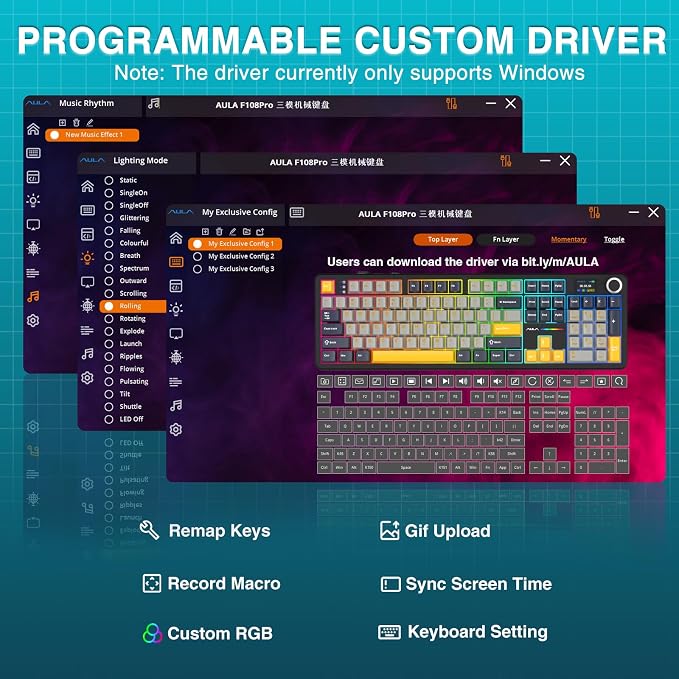 AULA F108 PRO - Wireless Mechanical Keyboard with Screen&Knob,Hot Swappable Gaming Keyboard with 8000mAh Battery,Pre-lubed Switches,RGB Backlit,PBT Keycaps Creamy Sounding Computer Keyboards,104 Keys