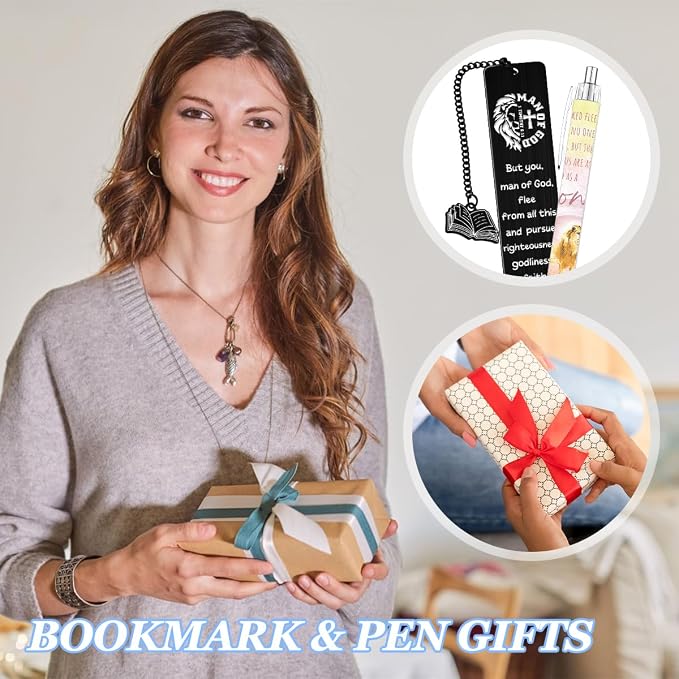 Bible Bookmark and Pen Gift Set with NFC - Black Metal Bookmark with Scripture Verses, Inspirational Pen, Charm and Gift Box, Christian Gifts for Men Women Teachers Colleagues Friends