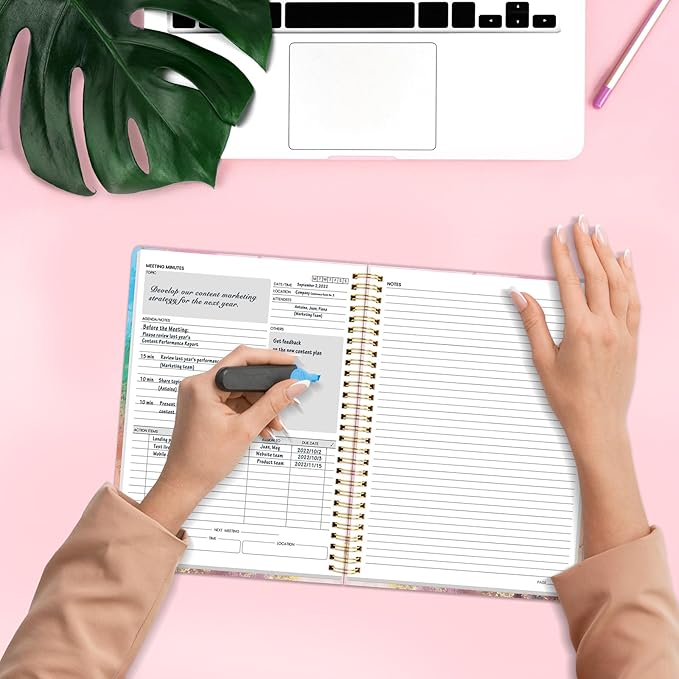 SUNEE Half Meeting Half Note - 7.5"x10" Professional Notebooks for Work - 160 Pages, B5 Size Project Planner, Spiral Meeting Agenda/Minutes Organizer for Women Men, Note Taking, Office & Business