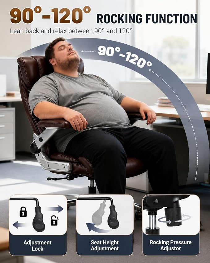 800lbs Big and Tall Office Chairs with 5D Flip Arms | Heavy Duty Desk Chair with Adjustable Lumbar Support, Office Chairs with Quiet Rubber Wheel and Extra Wide Seat