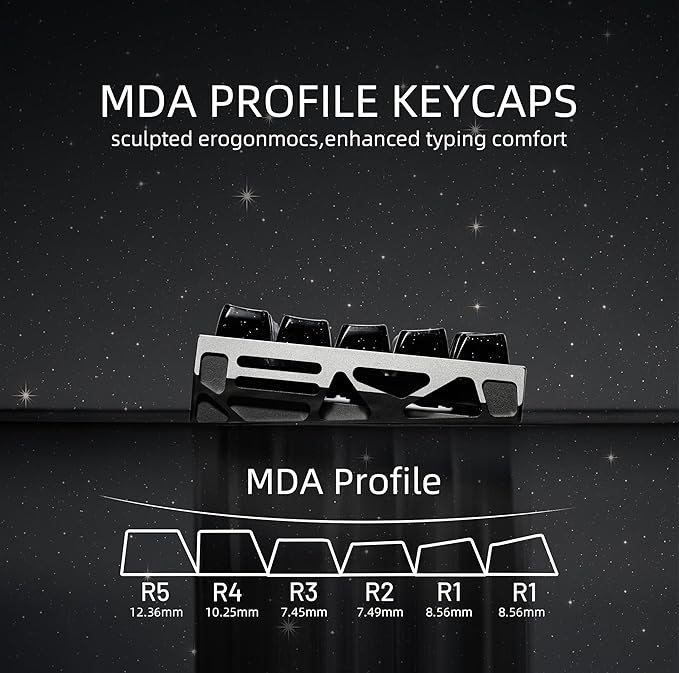OHY XVX Starry Side-Printed Translucent Black Crystal MDA Profile Keycap Set (Sparkle Finish), 122-Keys Double Shot PC+ABS for MX Switches & ANSI Layout Mechanical Keyboards-Black