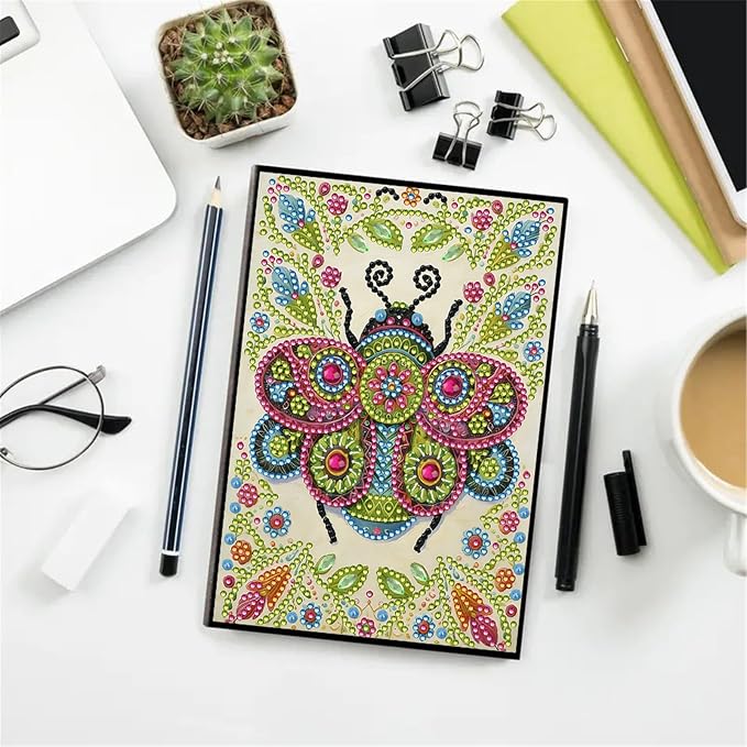 FRANDEK Diamond Art Painting Notebook Kit, Bee A5 DIY Journal with 50 Blank Pages, Crystal Rhinestone Cover with Waterproof Canvas, Beginner Craft Set with Full Tools for Adults