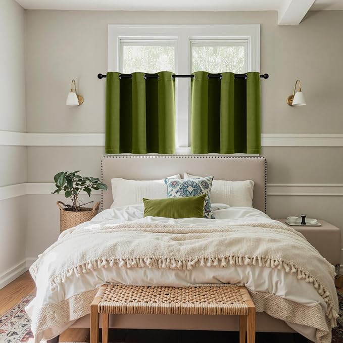 MIULEE Blackout Curtains for Bedroom Living Room 2 Panels, Thermal Insulated Room Darkening Drapes Grommet Noise Reducing Light Blocking Window Treatments 36 Inches Long 40x36 Inch Light Olive Green