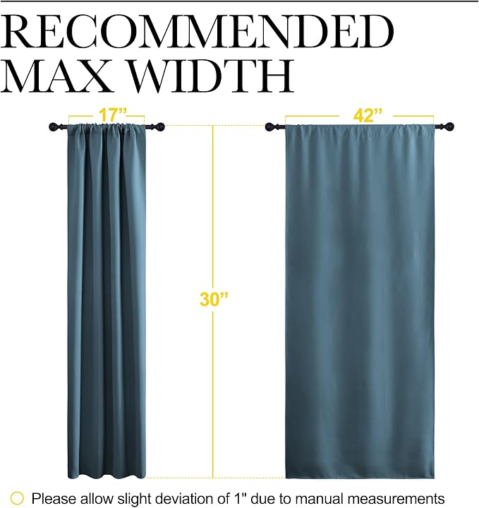 NICETOWN 2 Panels Blackout Curtains, Rod Pocket Thermal Insulated Drapes for Kitchen, Heavy Duty Small Window Treatment for Dorm Room, Studio Apartment, Basement (Smoky Blue, W42 x L30)