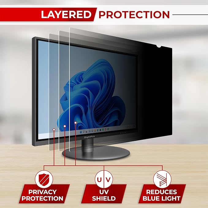 27 Inch 16:9 Computer Privacy Screen Filter for Monitor - Privacy Shield and Anti-Glare Protector