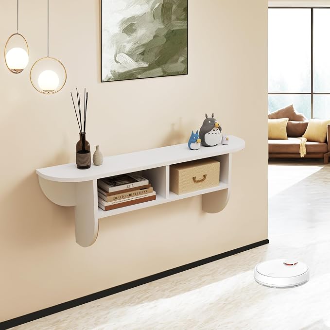 39'' Wall Mounted Narrow Entryway Table with Storage Shelf, Modern Couch Table, White
