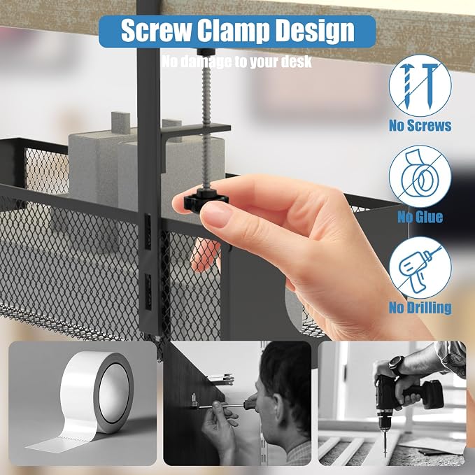 Under Desk Cable Management Tray, No Drill Steel Cord Organizer Kit with 52Pcs Different Essential Accessories for Home Office Standing Desk (13.4inch, Black)