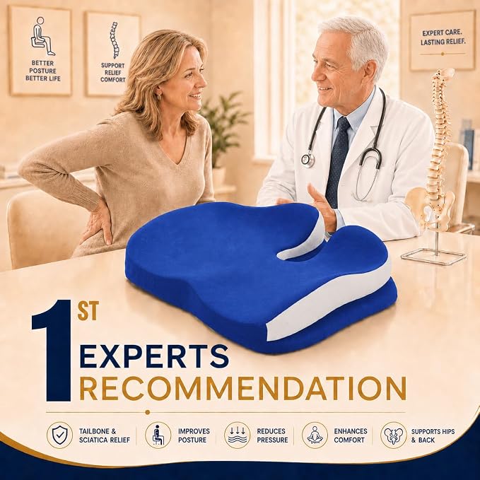 Memory Foam Seat Car Computer Desk Chair Cushion,Cushion For Tailbone Pain Relief Cushion Office Chair Butt Pillow Seat Cushions For Office Chairs Wheelchair Cushion For Long Sitting Back Pain Blue