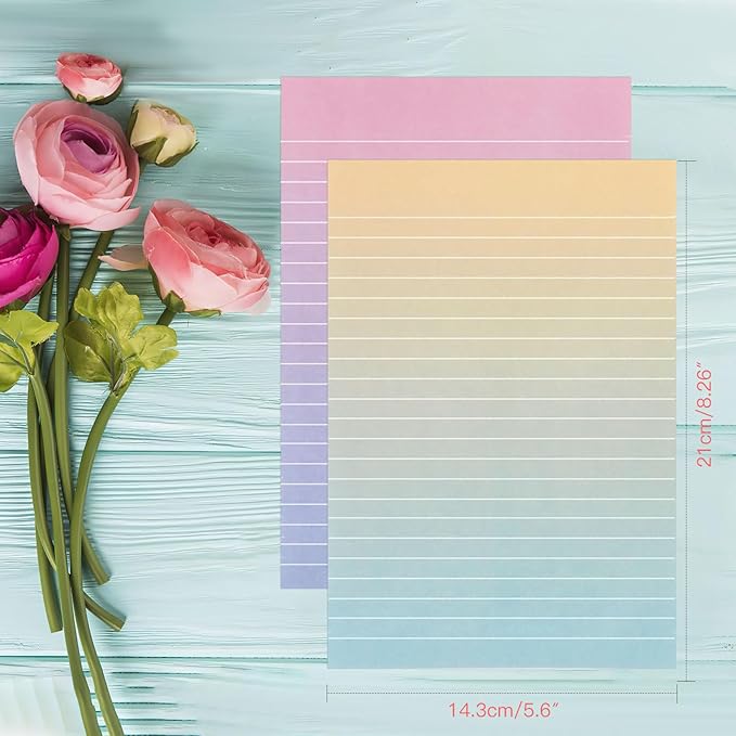 Watercolor Stationery Set with Envelopes, 16 Lined Paper Sheets + 8 Envelopes, Gradient Colors Stationery Paper for Writing Letter Poems Invitations Best Wishes