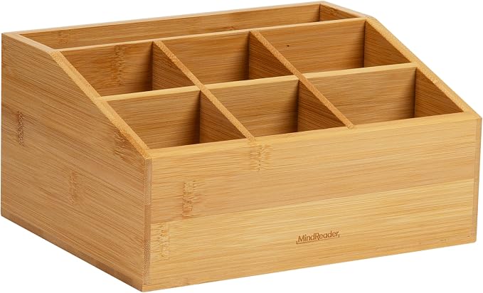 Mind Reader Desktop Organizer, 7-compartment, Office Essentials, Modern, Office, Bamboo, 9.25"L x 7.25"W x 4.5"H, Brown