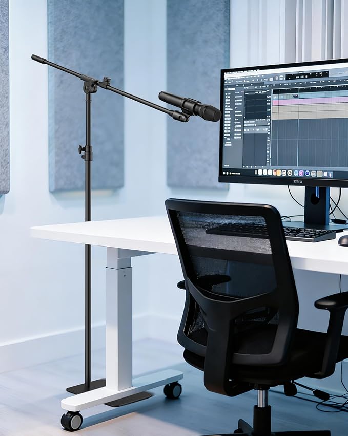 InnoGear Mic Stand Floor, Boom Arm Floor Microphone Stand Height Adjustable Heavy Duty with Iron Base for HyperX SoloCast, HyperX QuadCast S, Razer Seiren V3 Mini, Blue Yeti Shure SM58 and Other Mics