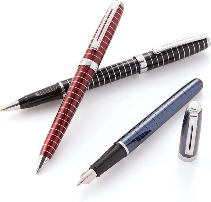 Sheaffer Prelude Merlot Lacquer w/Horizontal Line Engraving and Fine Nib Fountain Pen