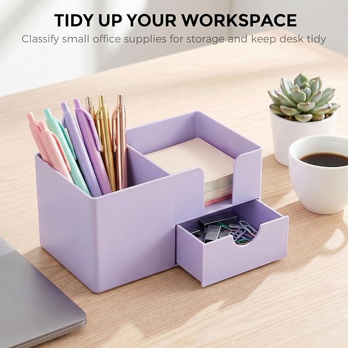 SKYDUE Small Desk Organizer with Drawer | 3 Compartments, Desk Pen Holder, For Home, School, Classroom & Office