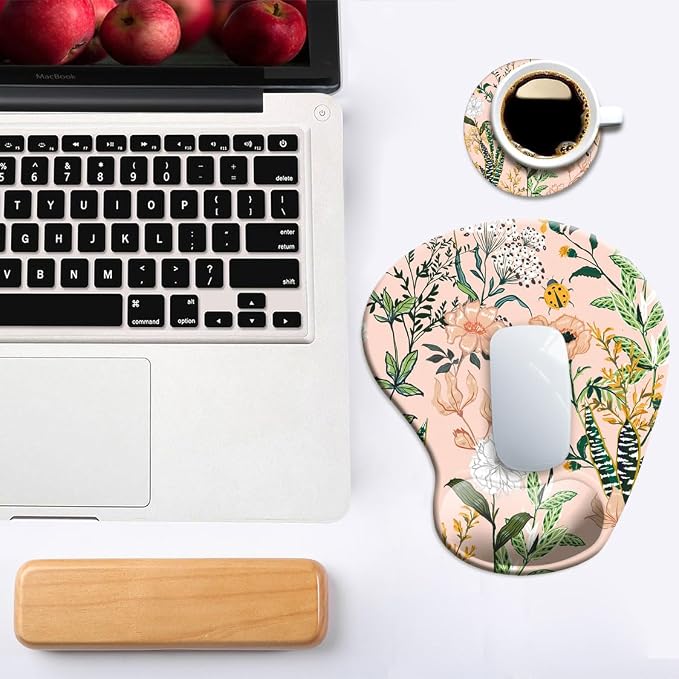 Ergonomic Mouse Pad with Wrist Support,Mouse Pads with Non-Slip PU Base for Home Office Working Studying Easy Typing & Pain Relief Pink