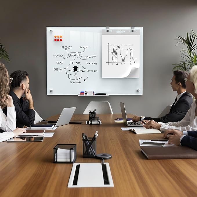 MaxGear Magnetic Glass Whiteboard 48x36 Frameless Wall Mounted | Tempered Glass, Scratch Resistant, Stain Resistant, Ghost Free, Easy Erase, Smooth Writing, High Clarity, Frameless