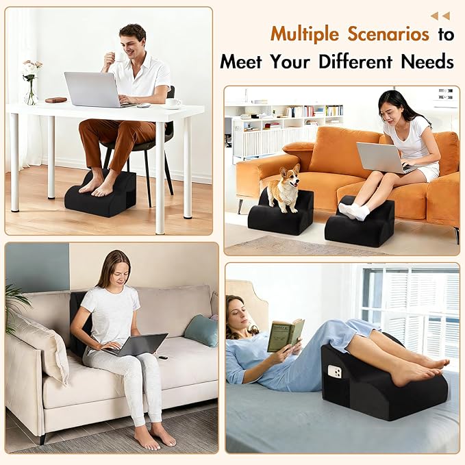 Echaprey Foot Rest for Under Desk at Work,Adjustable Under Desk Footrest Multifunctional 3-Tier Foot Stool with Non-Slip Base and Washable Cover Ergonomic Foot Stool for Office,Home,Car,Travel (Black)