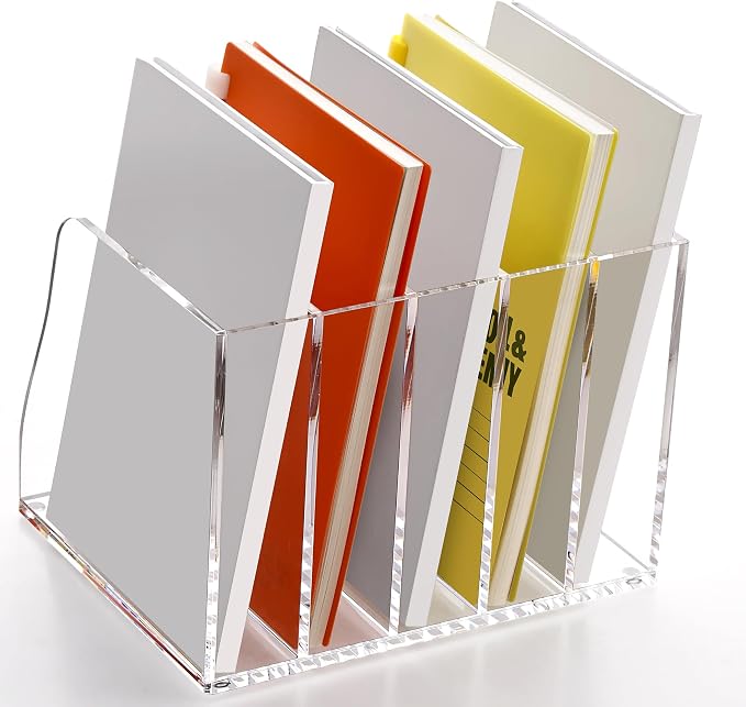SANRUI Acrylic Desk Magazine Holder File Organizer Sorter,5 Slot Clear | B5 Size, Vertical Workspace Document Sorters, Folder Rack for Office Accessories Organization Storage