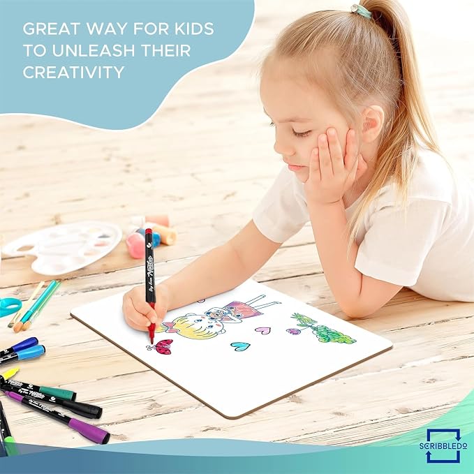 SCRIBBLEDO Small Dry Erase Boards 3 Pack 9x12 Double Sided Whiteboard | 3 Double Sided 9x12 Dry Erase Boards, Wipes Clean No Ghosting, Sturdy Engineered Wood, Safe For Kids, Students And Classroom