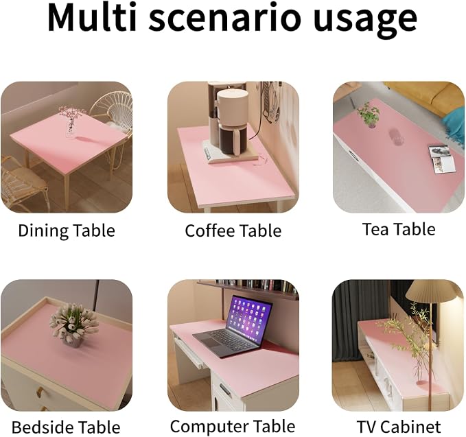 Faux Leather Table Cover,1.8mm Thick,24x48 Inch Desk Cover,Large Desk Mat,Table Protector,Table Cover Protector,Dining Table Cover Protector,XL Desk Mat(Pink+Silvery,24x48)