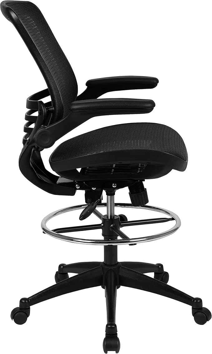 Flash Furniture Waylon Mid-Back Swivel Office Chair with Adjustable Foot Ring and Seat Height, Ergonomic Executive Chair with Armrests, Black