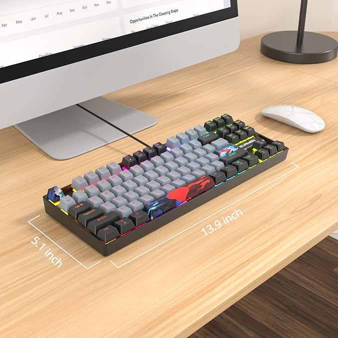 75 Percent Mechanical Gaming Keyboard, 87 Keys RGB Backlit Wired Keyboard TKL Compact Keyboard with Linear Red Switches for Laptop PC PS4 PS5 Xbox Gamer(87 Dolch)
