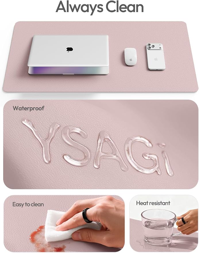 YSAGi Leather Desk Protector, Office Mat, Large Mouse Mat, Non-Slip PU Leather Blotter, Laptop Desk Mat, Waterproof Writing Pad for Office and Home(Grayish Lavender, 40" x 24")