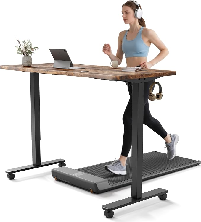 Monomi Electric Standing Desk 48”x24”, Height Adjustable Desk with Wheels | Sit Stand Up Desk for Home Office,Ergonomic Computer desk with Memory Preset and Anti-Collision,Headphone Hook, Rustic Brown