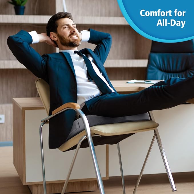 CloudBliss Gel Memory Foam Seat Cushion for Long Sitting, X-Large, Grey | Gel Chair Pad for Tailbone, Coccyx, Sciatica , Soft Suede Cover, Non-Slip , Washable Mesh, for office, home, car