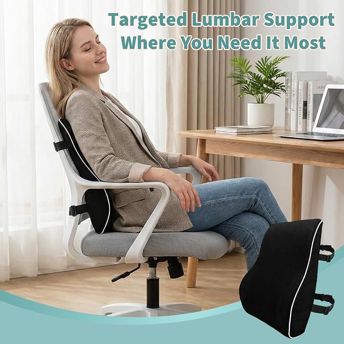 Lumbar Support Pillow for Office Chair, Back Support Pillow for Chair, Ergonomic Memory Foam Back Support Cushion, with Breathable and Washable Ventilated Mesh Cover, Ideal for Office Chairs