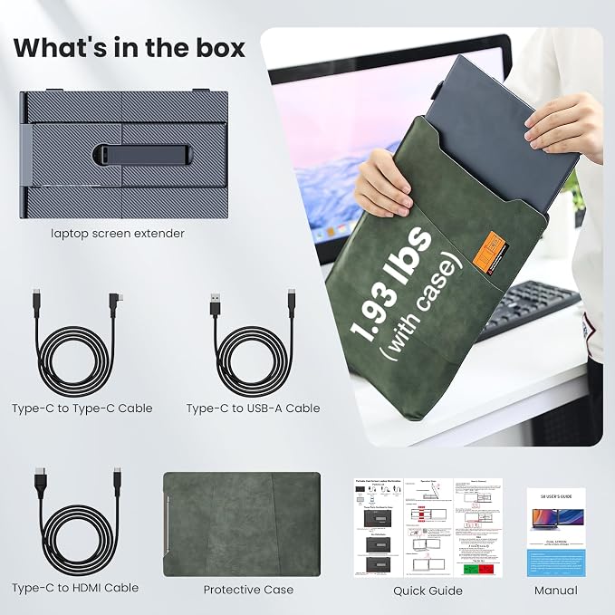 Laptop Screen Extender, 14" Ultra-Thin & Lightweight Portable Monitor, 1080P FHD IPS Second Screen, Plug and Play, Laptop Monitor Extender Compatible for Mac/Win Laptops 13-17 Inch