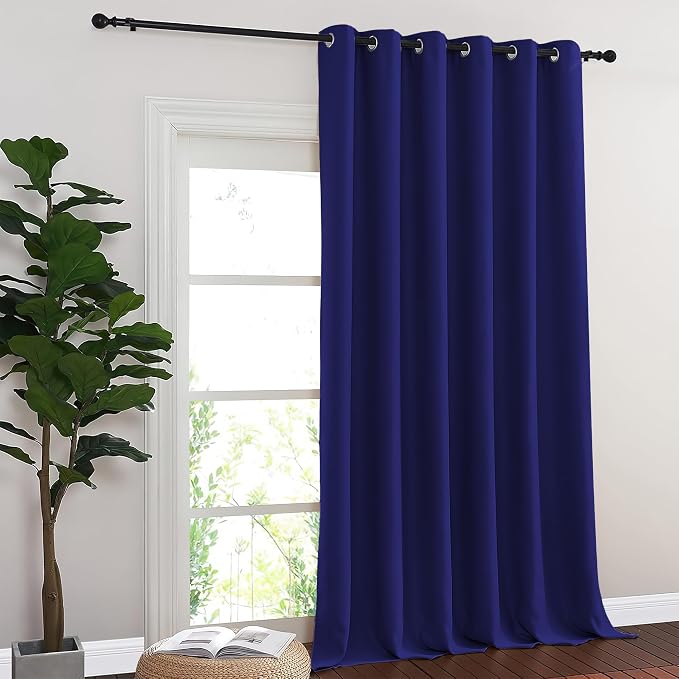 NICETOWN Blackout Sliding Glass Door Curtains, Room Darkening Thermal Insulated Curtains for Living Room Bedroom, Extra Wide Window Drapes, 1 Panel, W80 x L118, Navy Blue