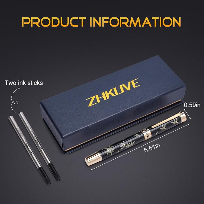ZHKUVE Luxury Rollerball Pen, Stunning Gray Lacquer with 24K Gold Trim, Switzerland Tip with Black Ink Refills, Elegant Gift Set for Men & Women, Executive Writing