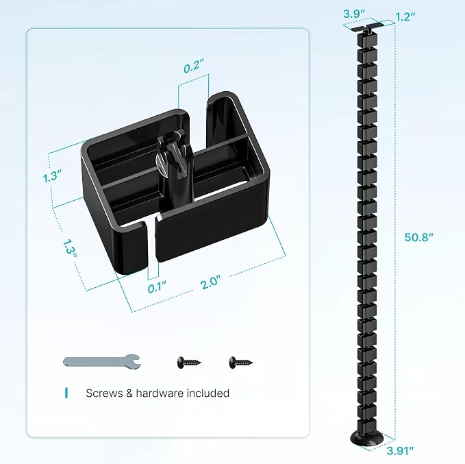 PEGZONE Under Desk Cable Management Spine, Flexible Cable Snake Organizer for Standing Desk, Screw Mounted Vertebrae Wire Management for Table, Black