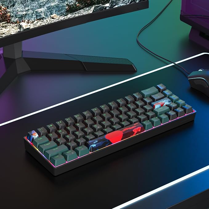 60 Percent Gaming Keyboard 68 Keys Mechanical Keyboard Rainbow Backlit Compact Wired Keyboard with Red Switch for Windows PS4/5 Xbox(68 Green)