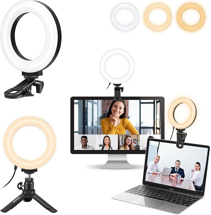 PULUZ Video Conference Lighting Kit, Ring Light for Monitor Clip On Lights, Remote Working, Distance Learning,Zoom Call, Self Broadcasting and Live Streaming, Computer Laptop Video Conferencing